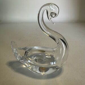Vintage Vilca Swan Figurine Paperweight Clear 24% Lead Crystal Italian Art Glass